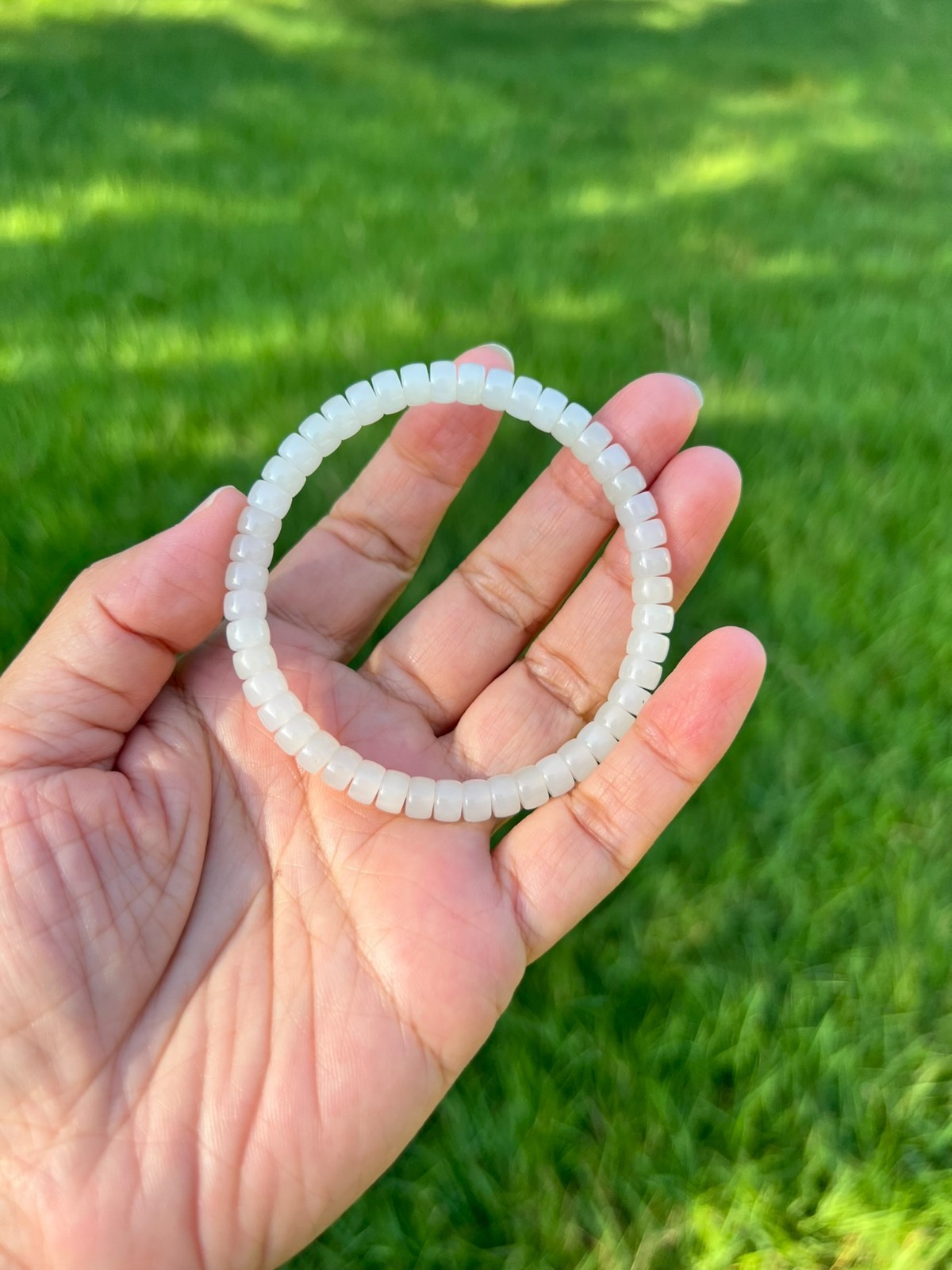 Genuine Transparent White Nephrite Jade 6x4mm Bead 7.75″ Bracelet H374 1