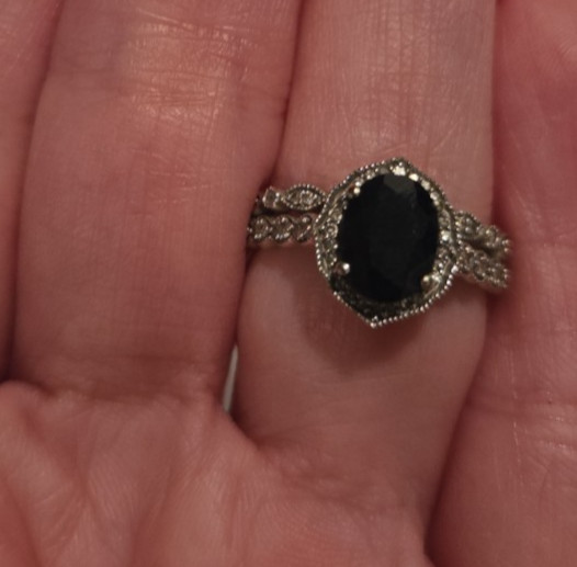 Zales Oval Black Sapphire And 1/5 Ct Tw Diamond Bridal Set In 10k White Gold