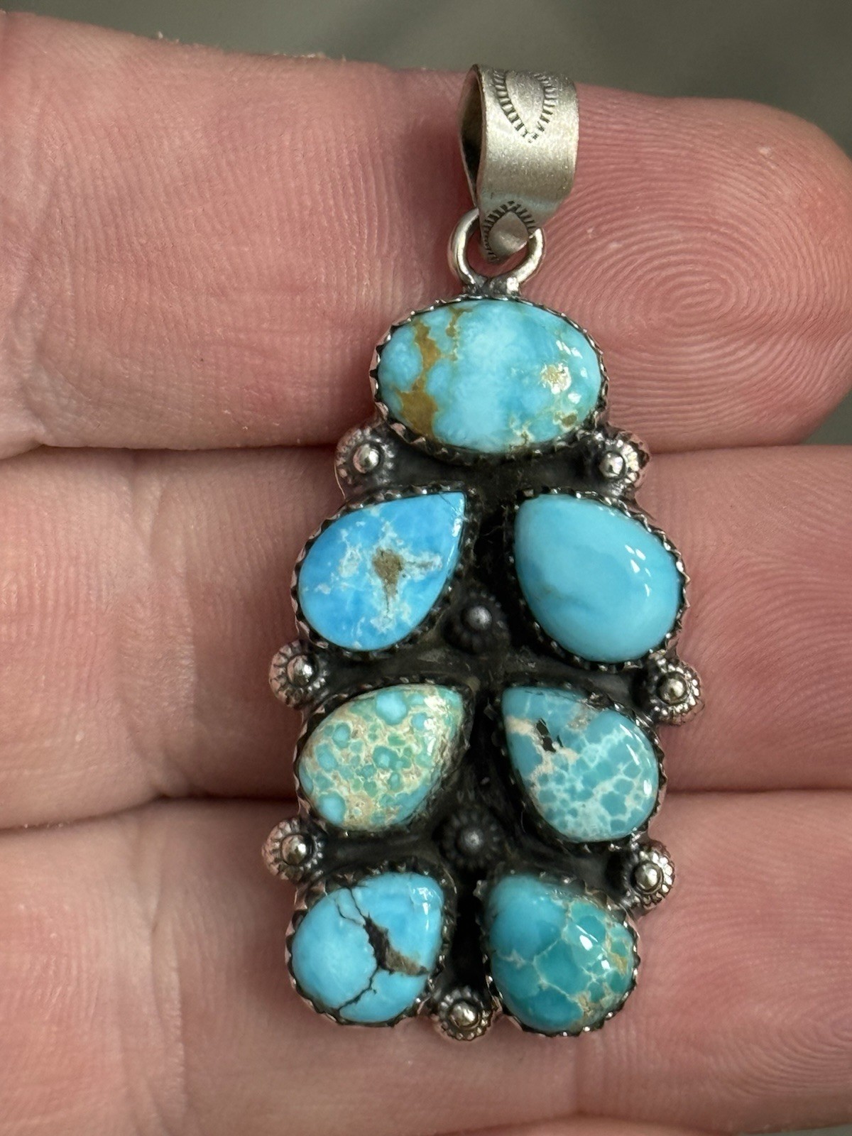 STERLING SILVER SIERRA BELLA WHITE WATER MIX TURQUOISE BAR CLUSTER PENDANT .925