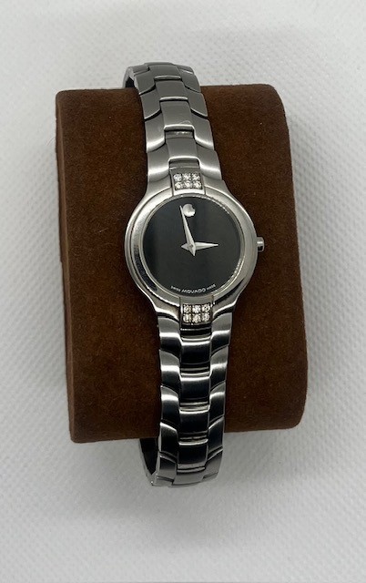 Authentic Movado Swiss Women’s Portico Black Dial With Diamond Watch 0604698