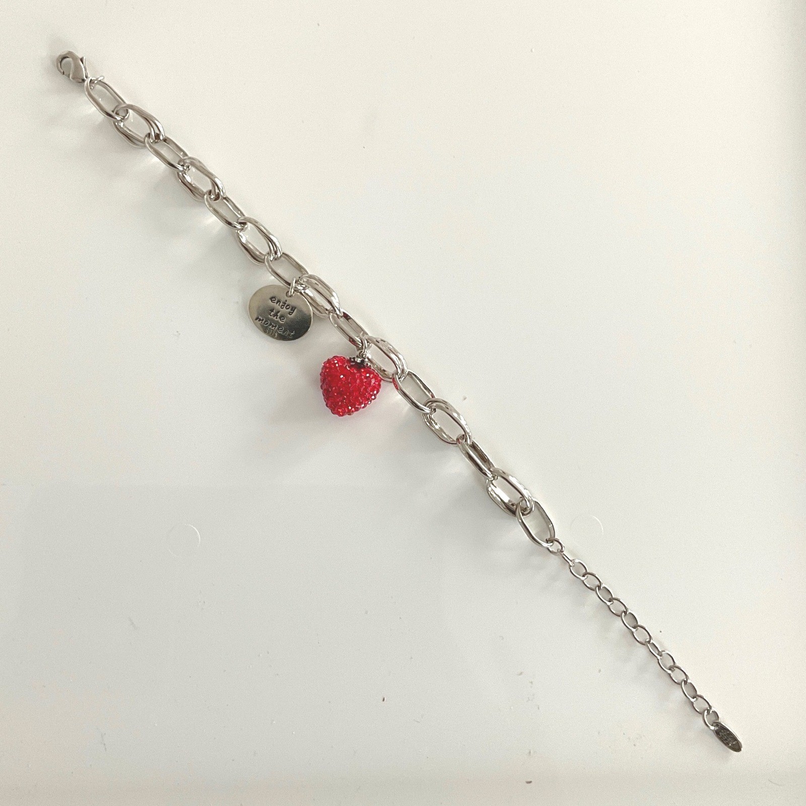 Bracelet Strawberry Charm Silver Tone Red Crystal Lobster Clasp Whimsical New