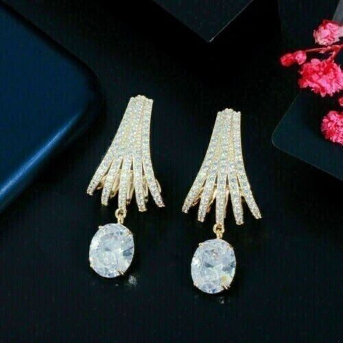 2Ct Oval Cut Lab Created Diamond Drop Dangle Earrings 14K Yellow Gold Plated