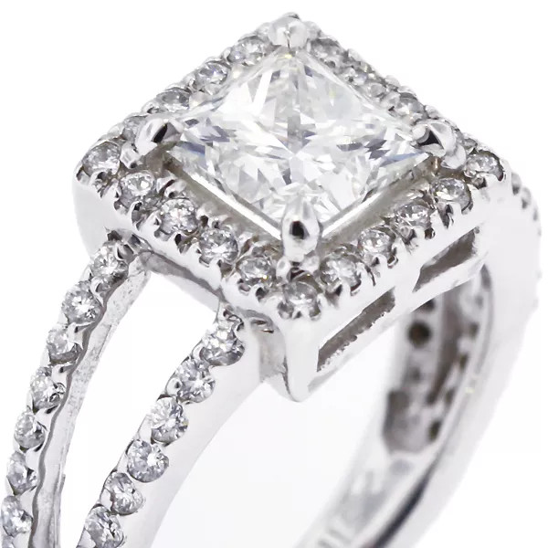 Engagement Ring 14K White Gold Halo 2.76 Carat Princess Lab-Grown Diamond E VS2