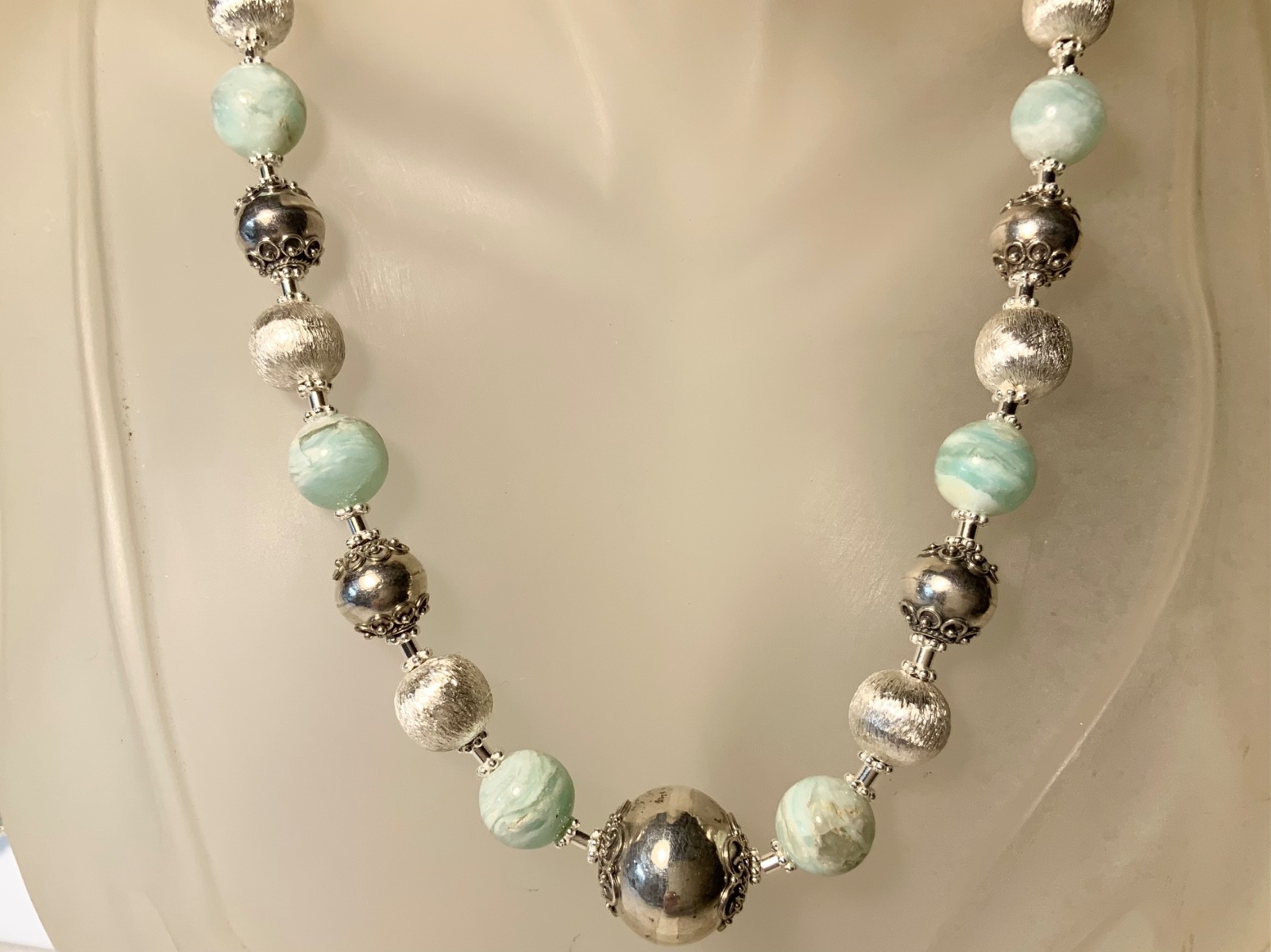 SS .925 BLUE PERUVIAN OPAL NECKLACE & EARRINGS AND SET