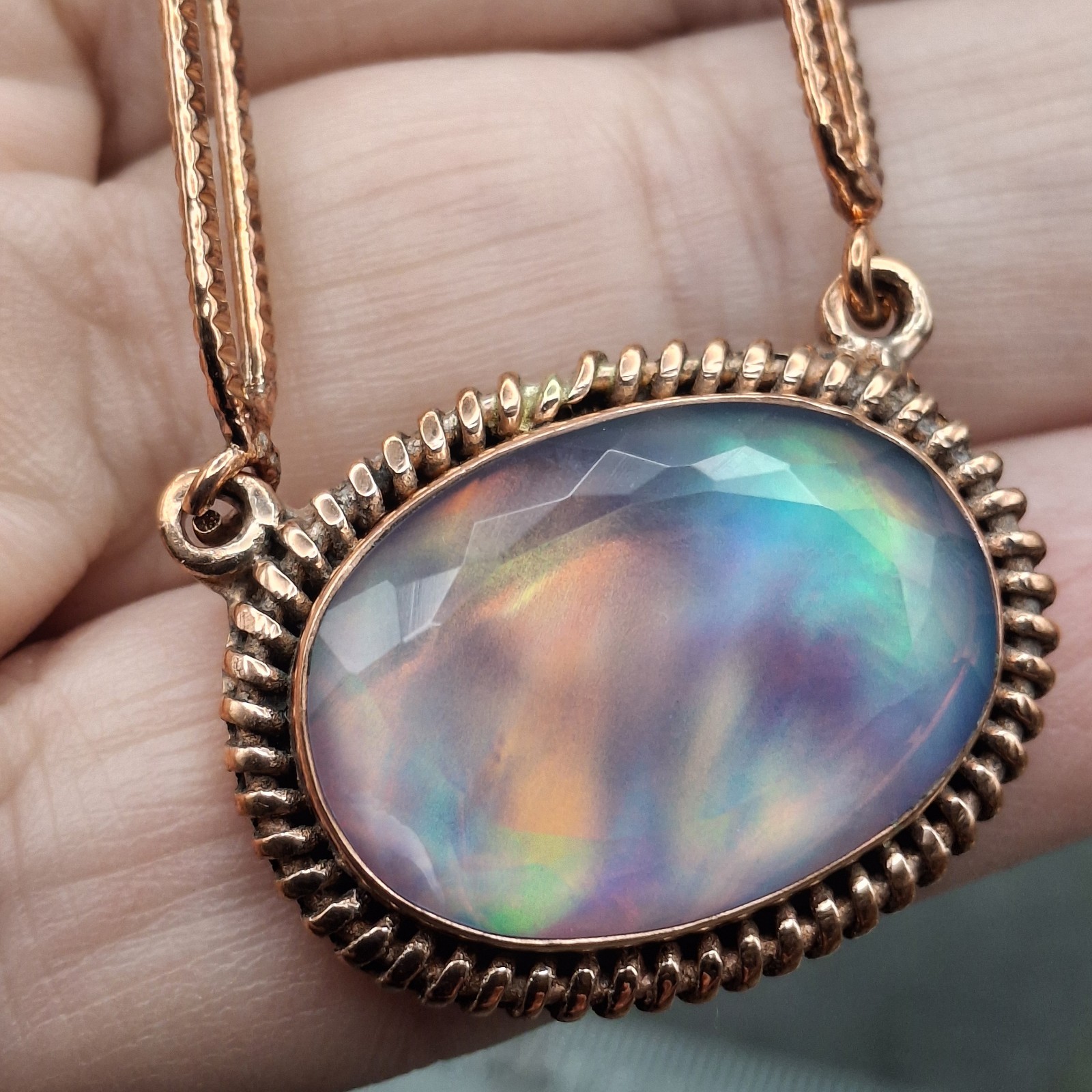 Aurora Opal Solid Copper Paperclip Chain Necklace Boho Southwestern 18-20in