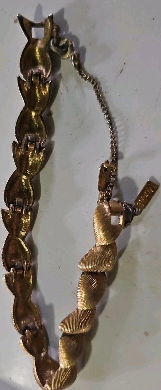 Vintage Monet Gold Tone Link Bracelet With Safety Chain Chunky Textured