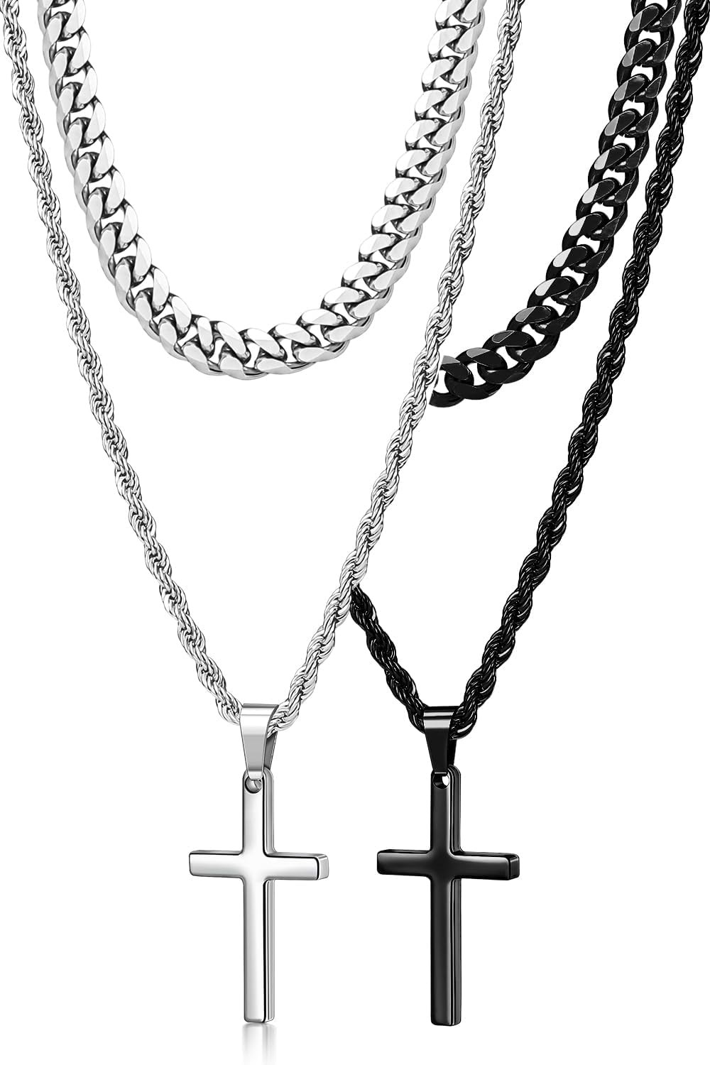 4Pcs Cross Necklace for Men Teen Boys,Stainless Steel Chains for Men Layered Nec