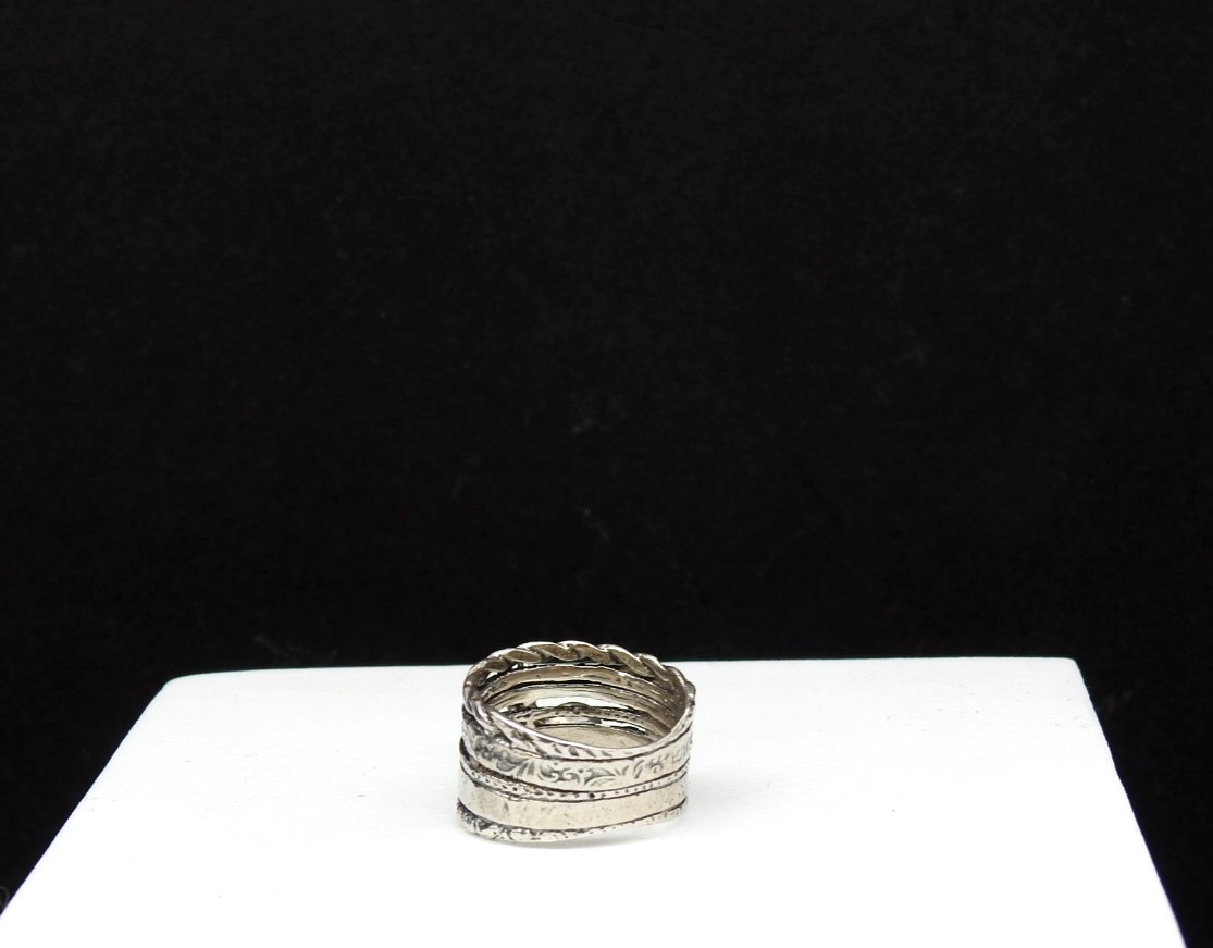 Israel 925 Sterling Silver Multi Band Heart CZ Dangle Charm Ring Size 9 Artisan