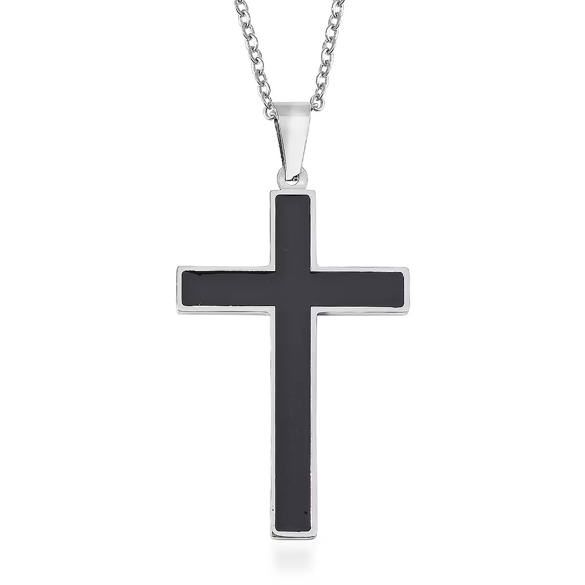 Black Shungite Stainless Steel Cross Pendant Necklace Gifts Size 20-22″ Ct 1.64
