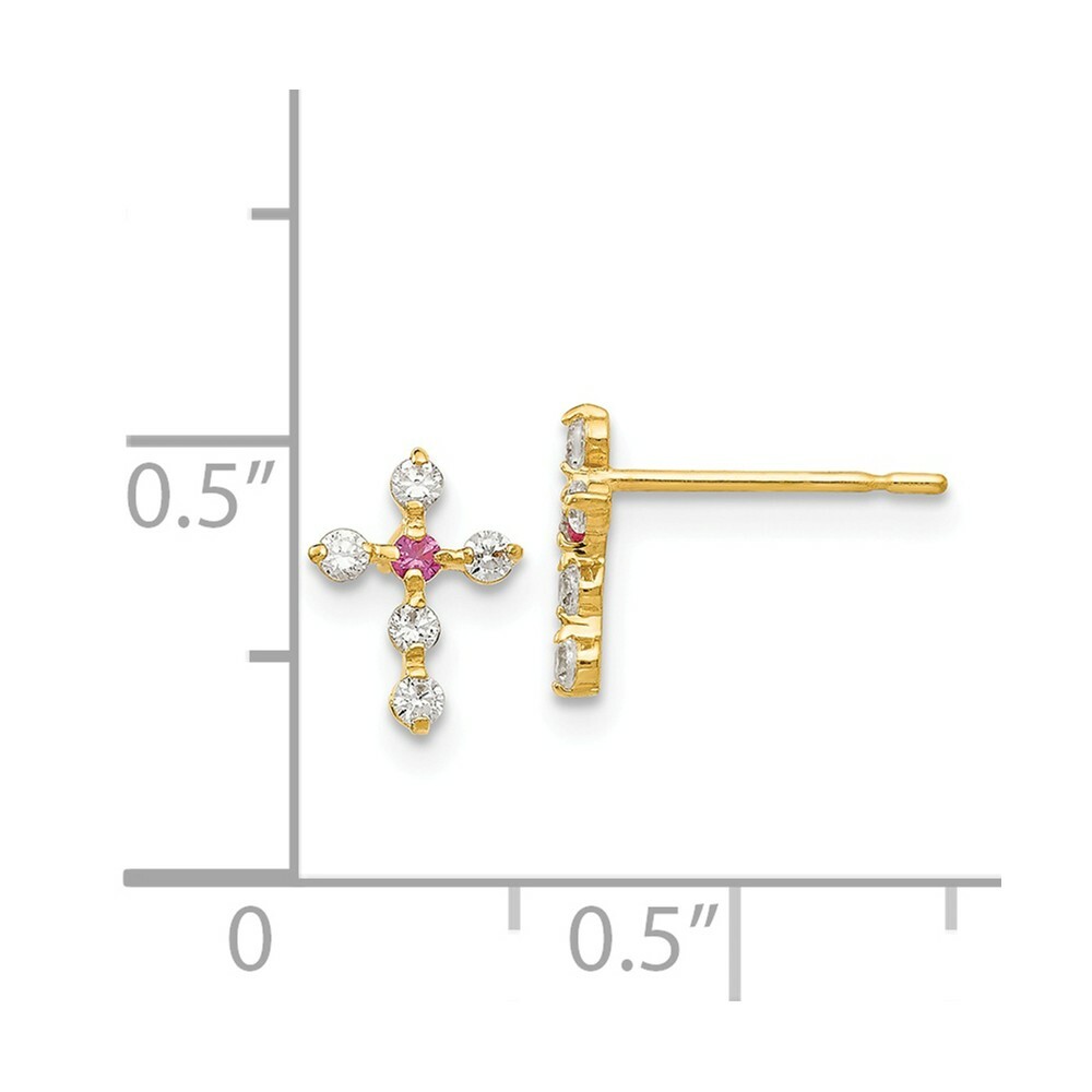 14K Yellow Gold White & Red CZ Cross Stud Earrings Madi K Children’s Jewelry