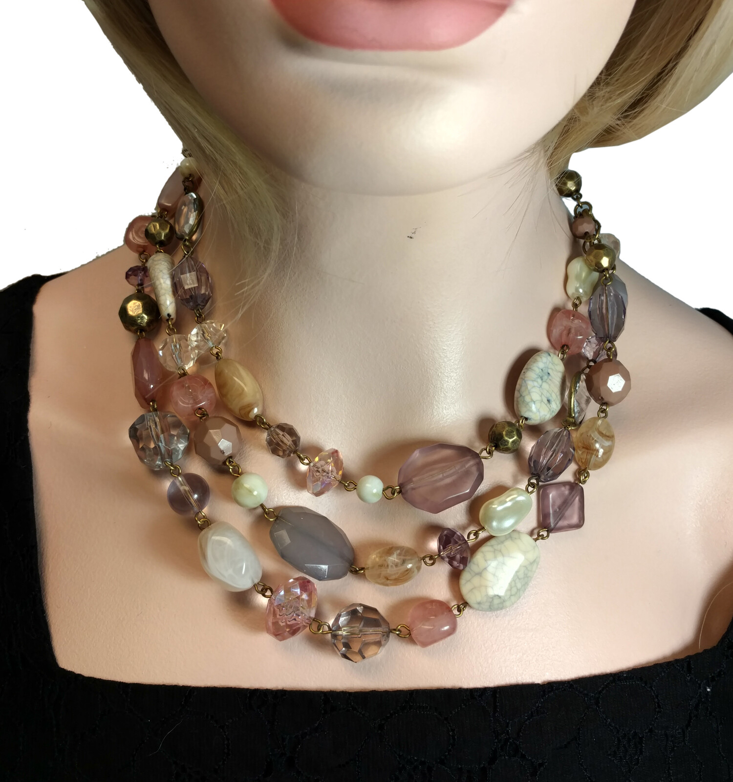 Premier Designs Multi Strand Pink Faux Crystal Stone Beaded Necklace Adjustable