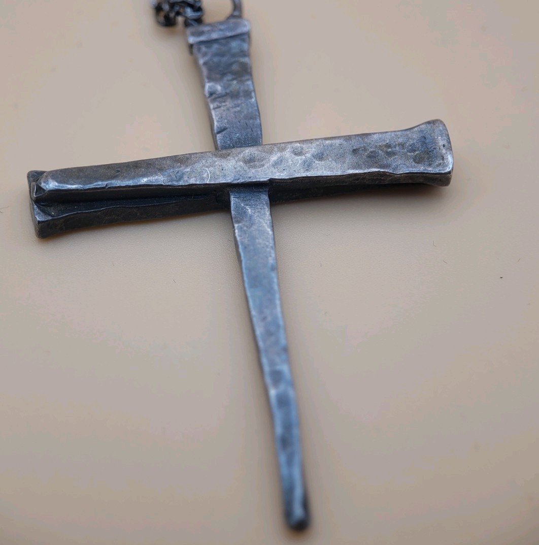 Sterling 925 Brutalist John-John Forged Nails Cross Necklace AGI 925 18″ Chain