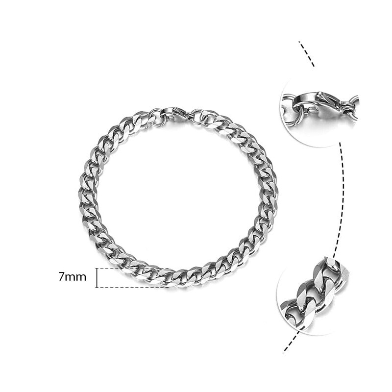 Curb bracelet solid stainless steel 6-11 mm wide / 18-23 cm men’s women gift