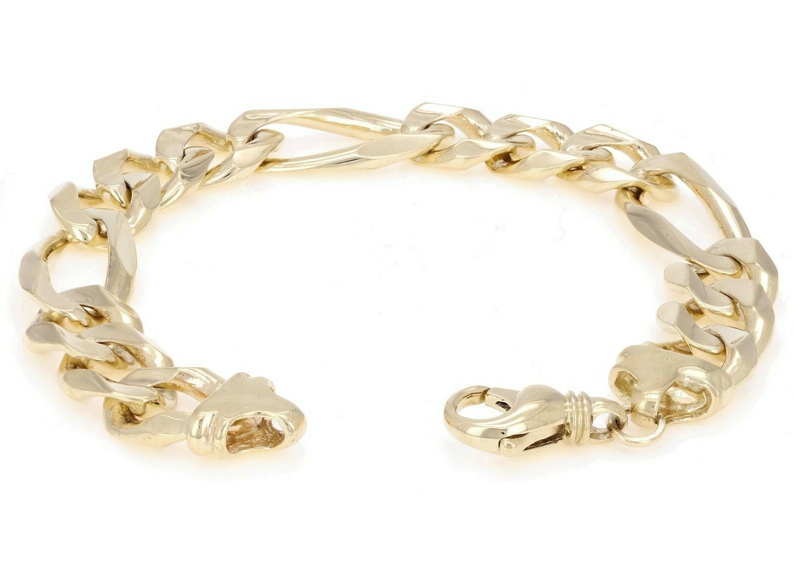 10k Yellow Gold Solid Heavy Link Figaro Chain Bracelet 9.25″ 12.7mm 43.2 grams