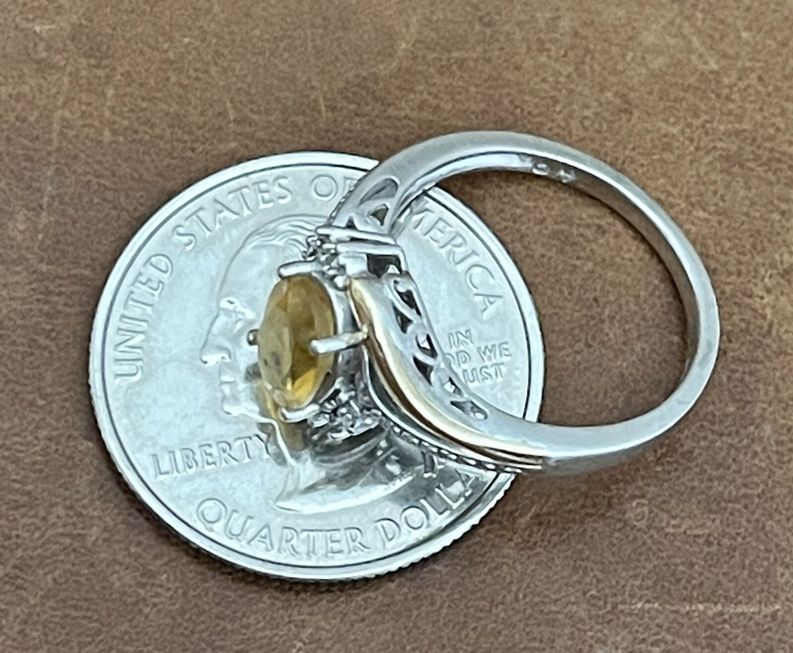 Vintage Alwand Vahan 10K Gold & 925 Sterling Citrine & Diamonds Ring Size 7