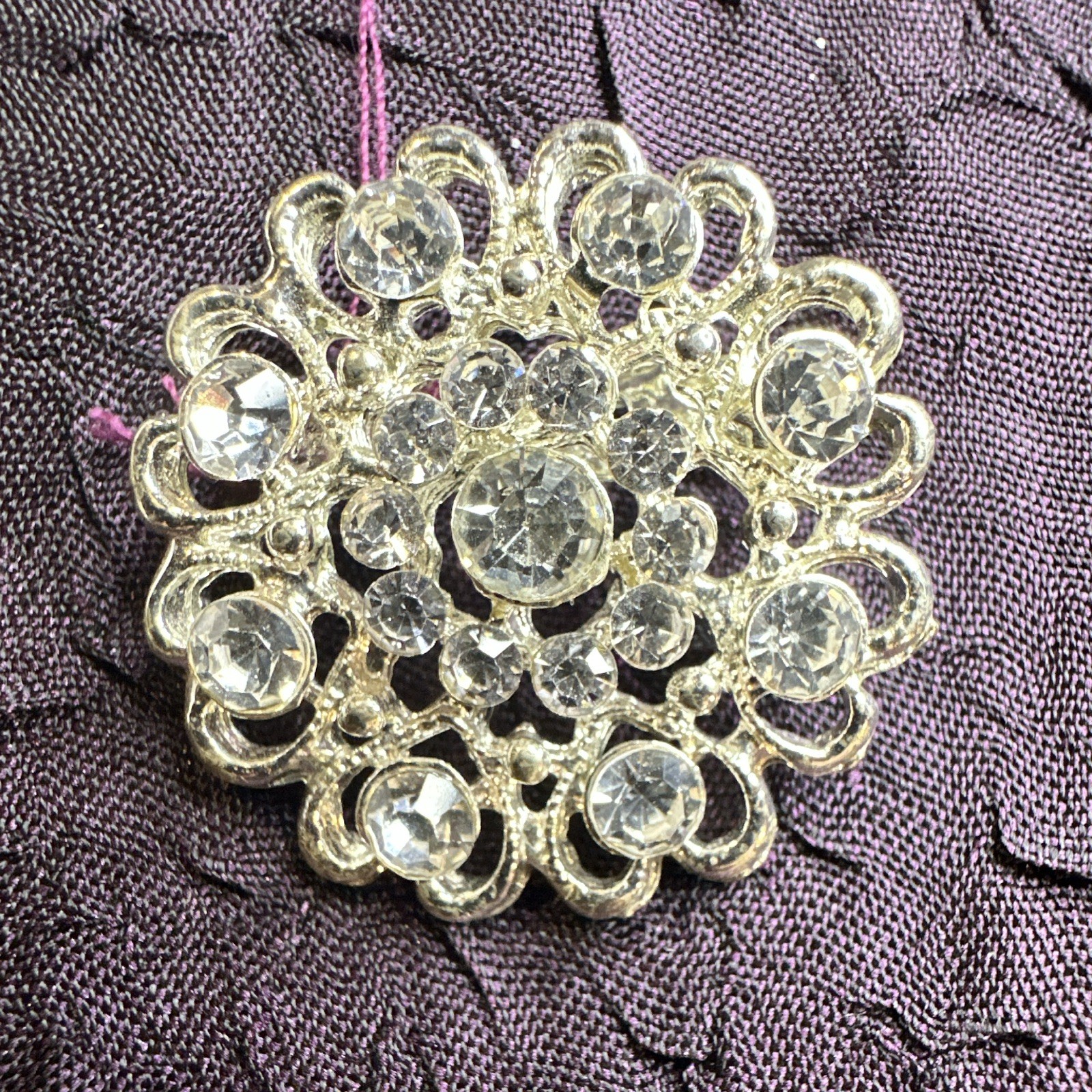 Silver Clear Round Cluster Rhinestone Brooch Pin Metal Jewelry Accessory