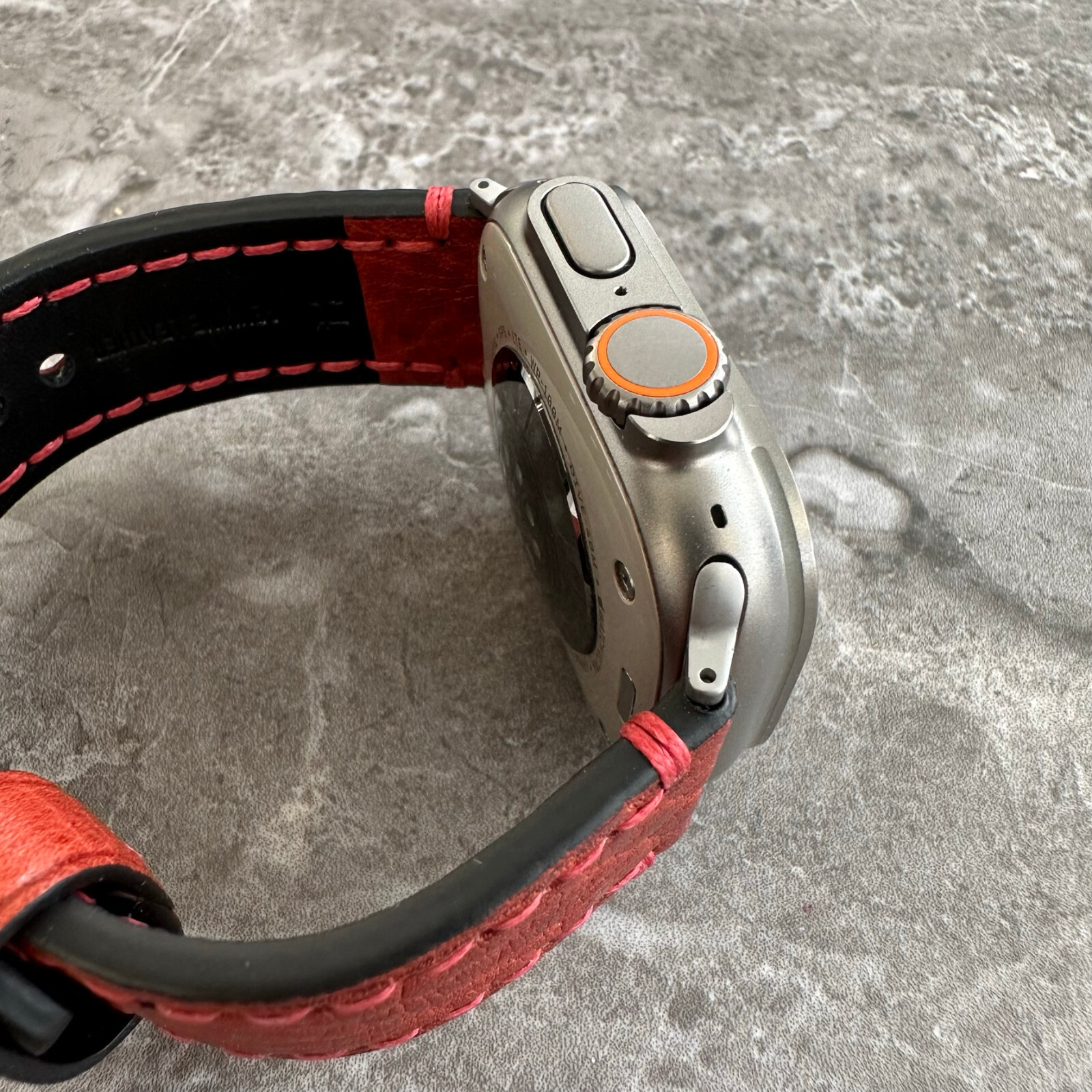 Premium Thick Red Lychee Leather Watch Strap Band For Apple Watch Ultra 1 2 49mm