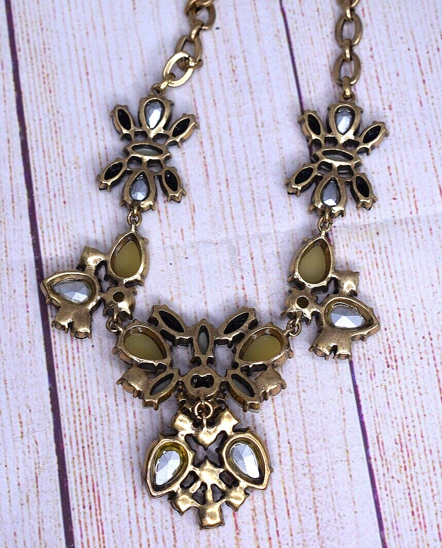 J. Crew Statement Large Rhinestone Clear Black Gold Tone Bib Necklace NEW NWT