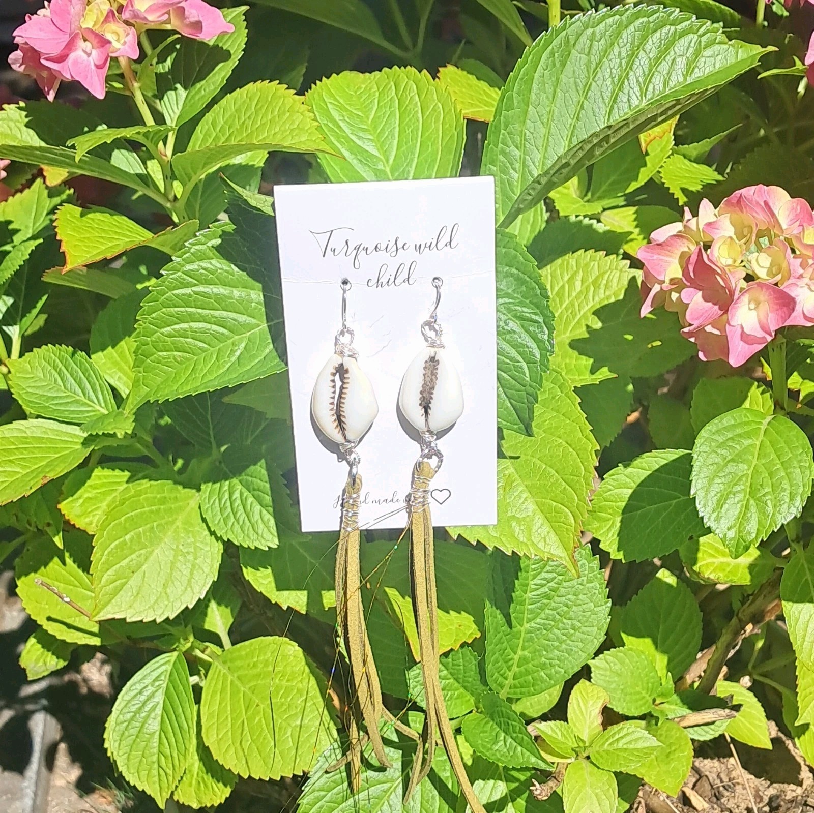 Handcrafted VTG Cowrie Shell Dangle Earrings Silver Hook Long Fringe Tassel Boho