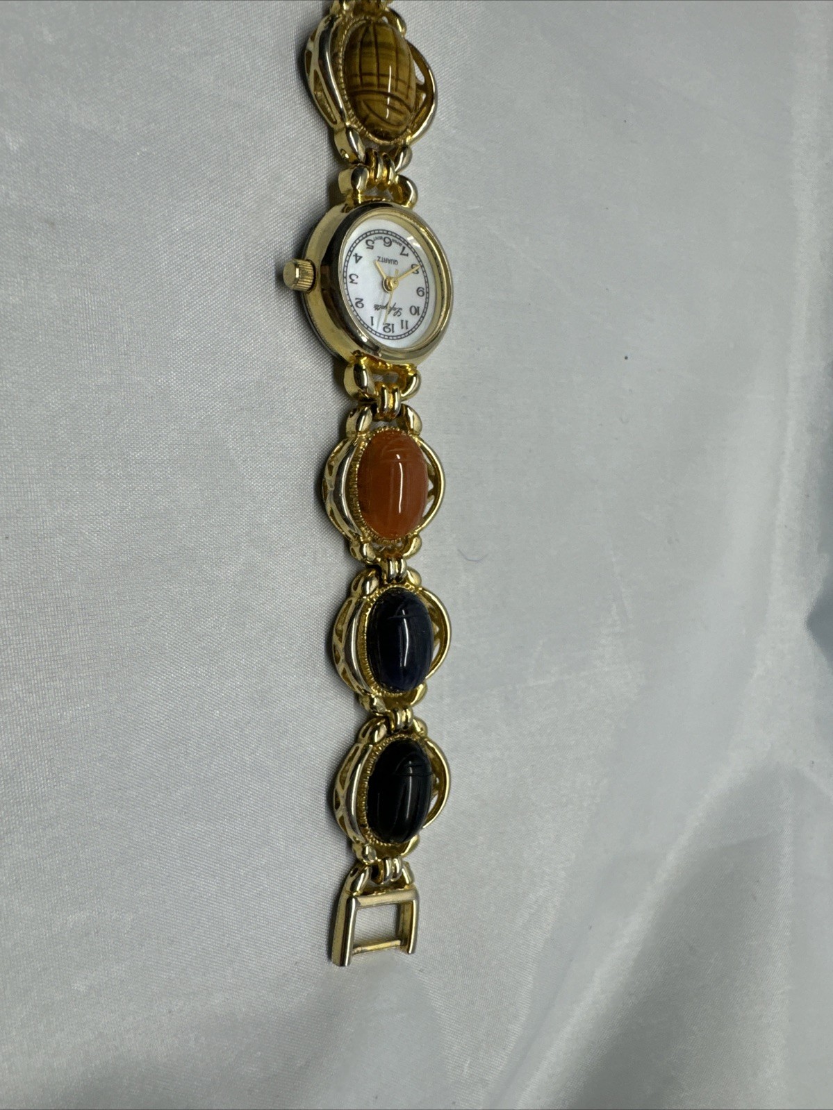 Vintage Lafayette MOP Semi-Precious Stone Egypt Scarab Beetle 22MM 7″