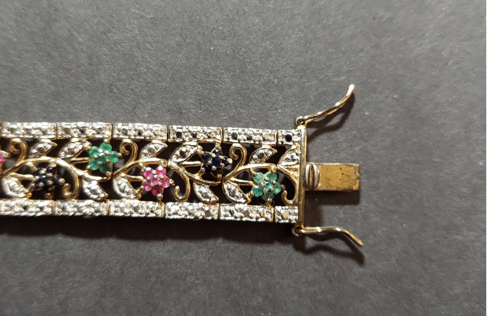vintage Wheeler bracelet 925 silver vermeil multicolor gemstone flower motif 27g