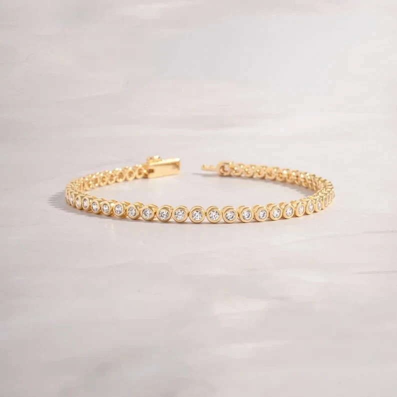 3 CT Round F/VS1 Lab Grown Diamond Women Charm Tennis Bracelet 14K Yellow Gold