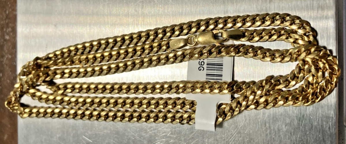 10kt Real Gold Cuban Link Semi-Solid Chain 9grams 3.5mm 24” EG Brand NWT 10K