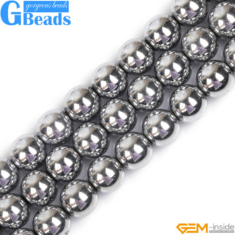 Silver Metallic Coated Reflections Hematite Round Beads Free Shipping Strand 15″