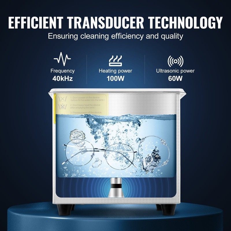 Ultrasonic Cleaner 40kHz Jewelry Cleaner 60W Stainless Steel Digital Control New