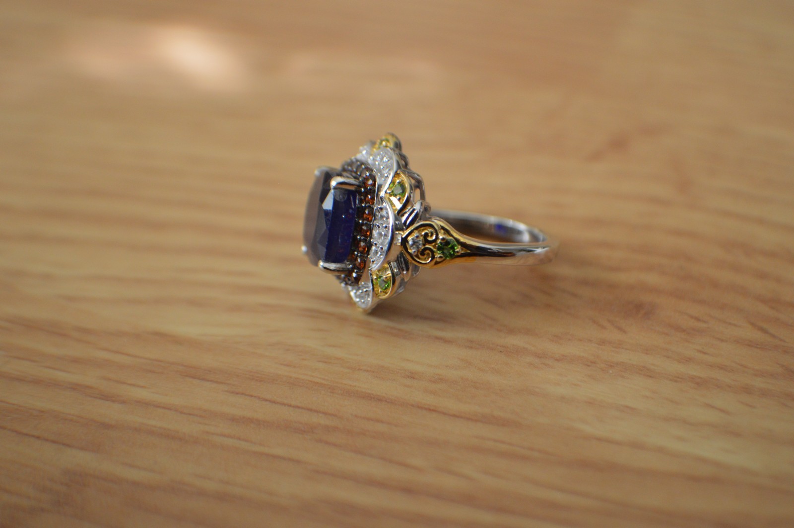 7.60ct Masoala Blue Sapphire/Multi Gem Ring Rhodium Plated over Fine Silver Sz 7