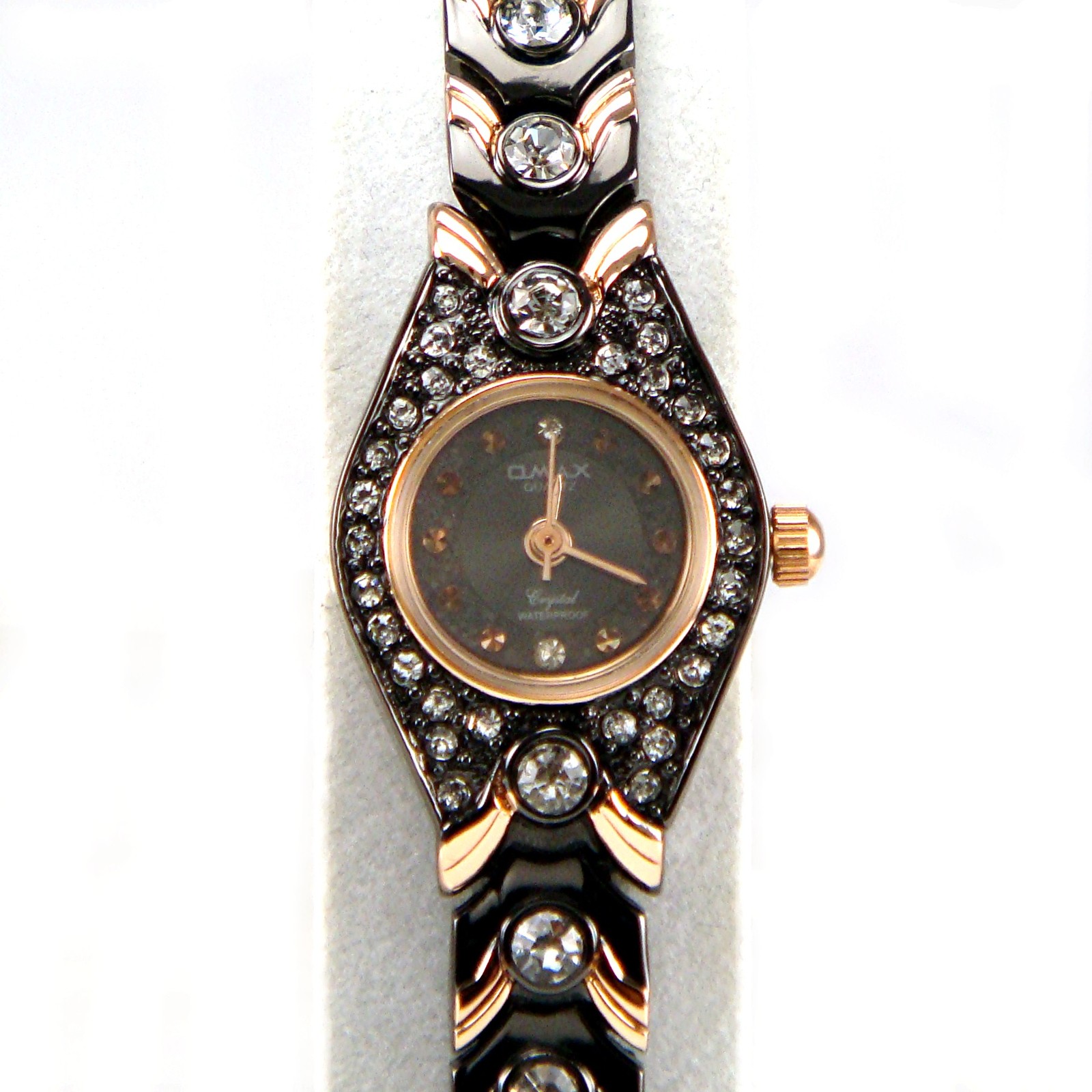 Swiss OMAX Brown & Rose Gold, Seiko Movt Deco Watch w/ Swarovski Crystals JE0104