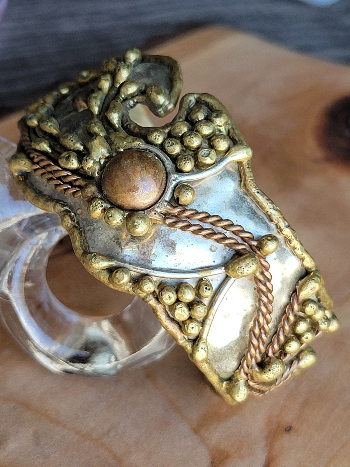 Vintage Mexican Brutalist Mixed Metal Cuff Bracelet – Taxco Modernist – Eagle…
