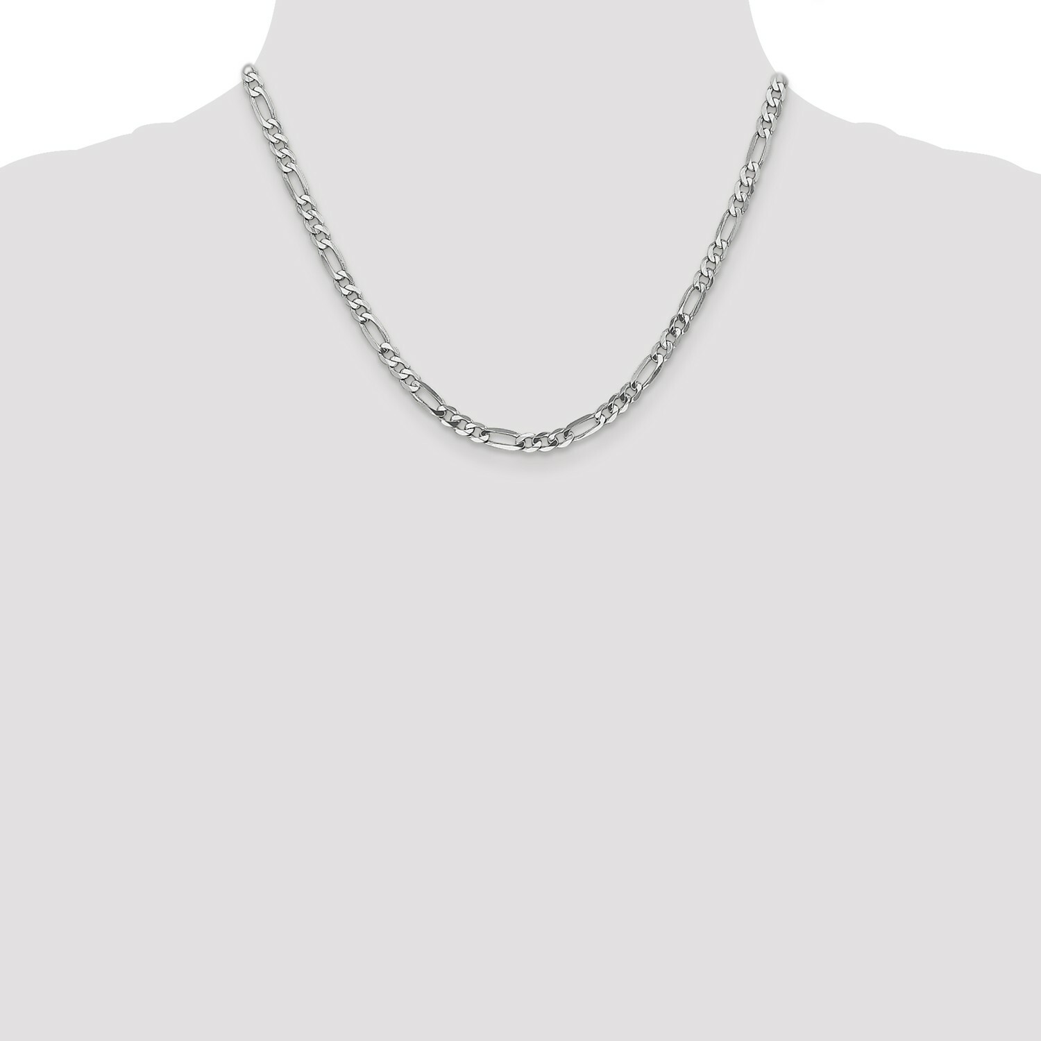 14k White Gold 4.5mm Solid Flat Figaro Link Chain w/ Lobster Clasp 18″ – 26″