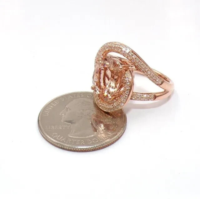 2.5Ct Oval Lab Created Morganite Women’s Unique Band Ring 14k Rose Gold Plated