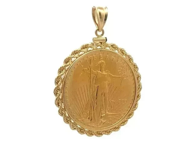 1993 American Eagle Coin Shape Pendant Without Stone 14k Yellow Gold Plated
