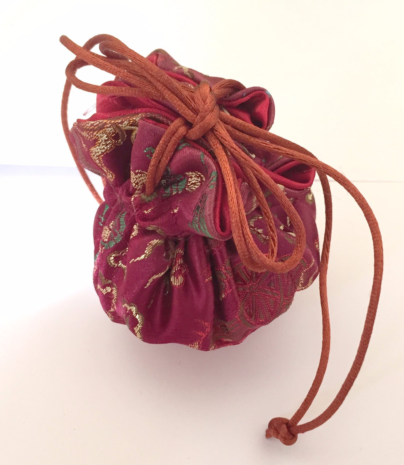 Travel Jewelry Organizer Bag Burgundy Oriental 8 Pockets Case Drawstring Bag