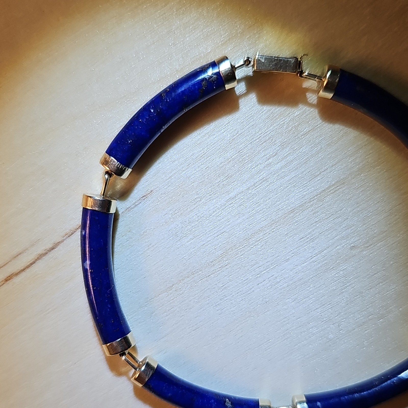 Vintage 14K Gold Heng Ngai HN Chinese Shou Lapis Lazuli Panel Bracelet 585
