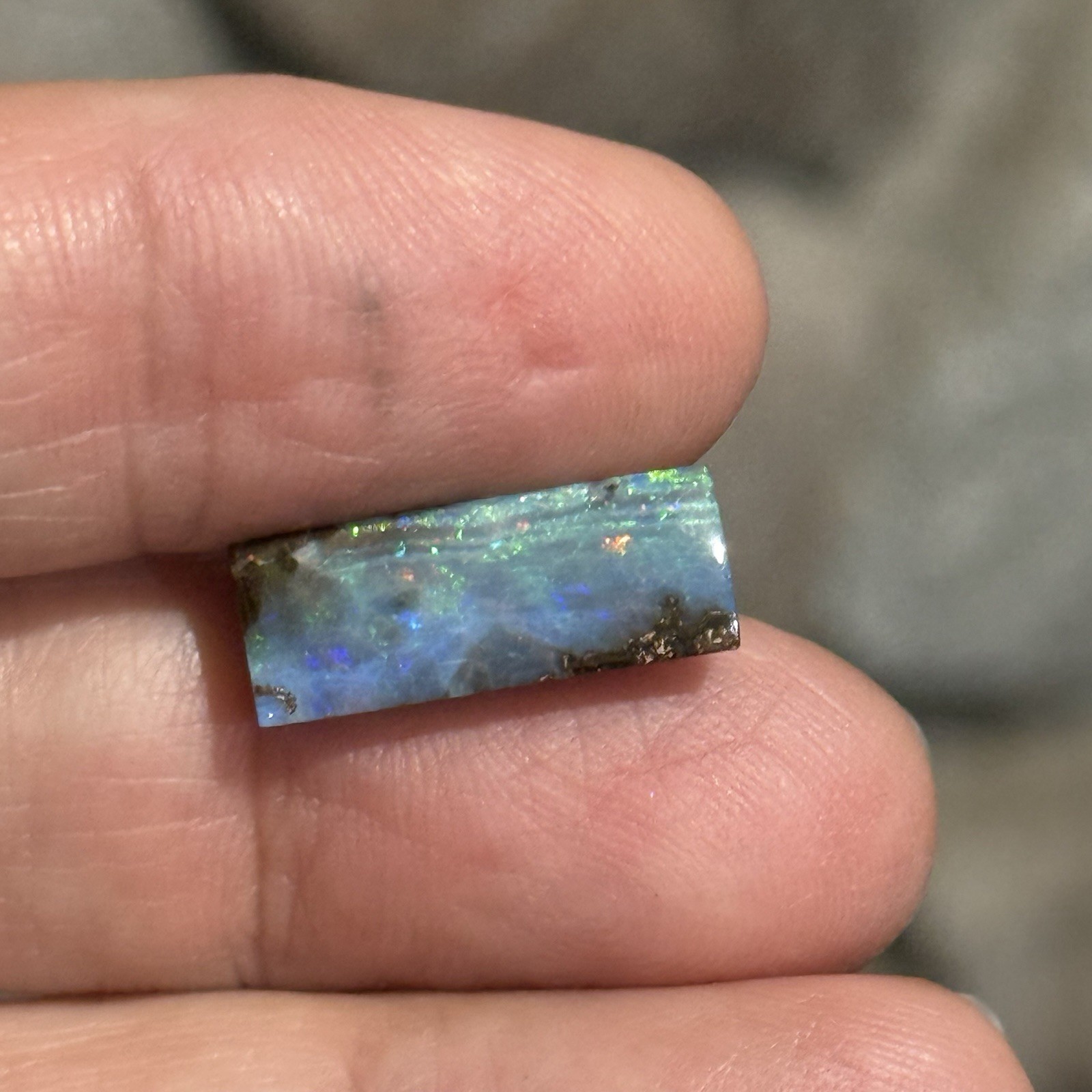 6ct 17.4×6.8×3.9mm Blue Australian Boulder Opal Split Cabochon Gem