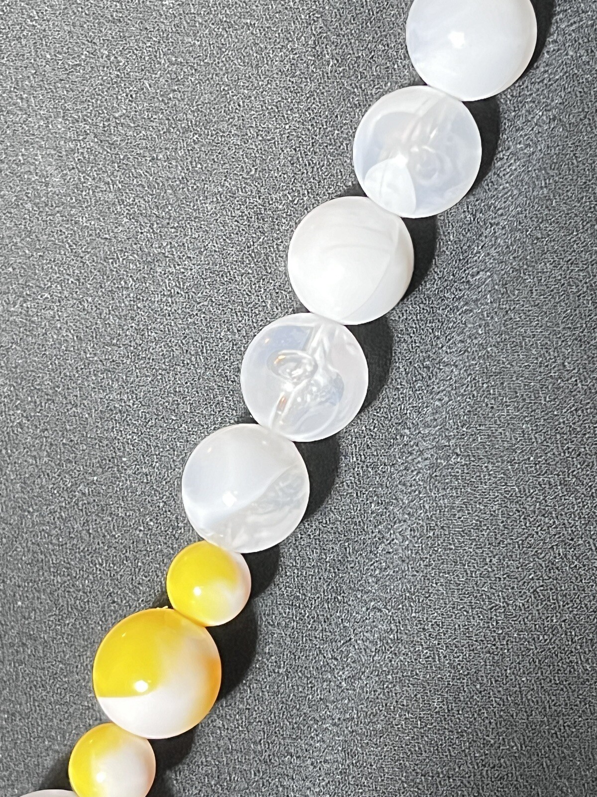 Vintage 1970’s Black Yellow White Clear Lucite Bead Necklace 31” Long