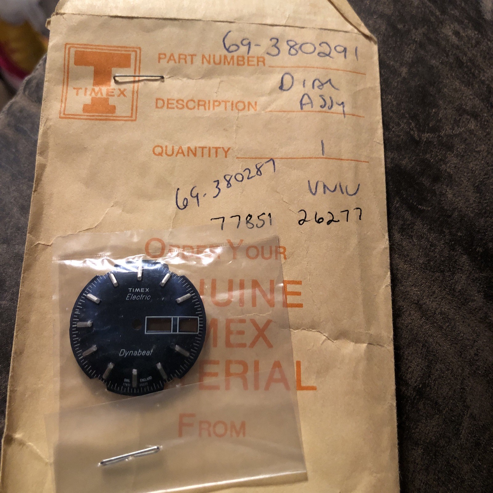 NOS Genuine Timex Electric Dynabeat Watch Dial 69-380291 Dial Marked 77851 26277