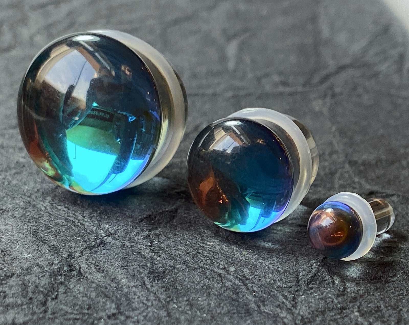 PAIR of Midnight Moonstone Glass Single Flare Plugs Tunnels Gauges Body Jewelry