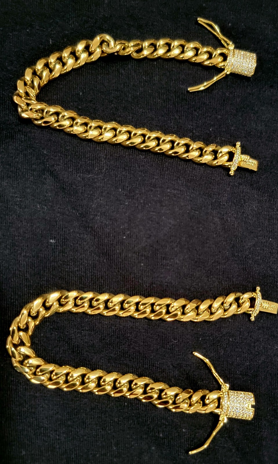Miami Cuban Chain Necklace Bracelet 14k Gold Plated Stainless MOISSANITE Clasp