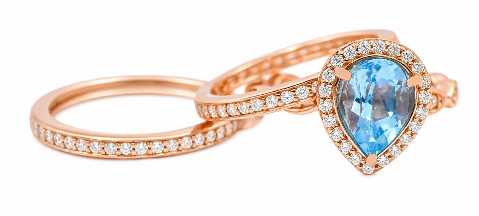 GENUINE 2.88 Cts BLUE TOPAZ & W/SAPPHIRE SET 3 RING 14K ROSE GOLD PLATED (.925)