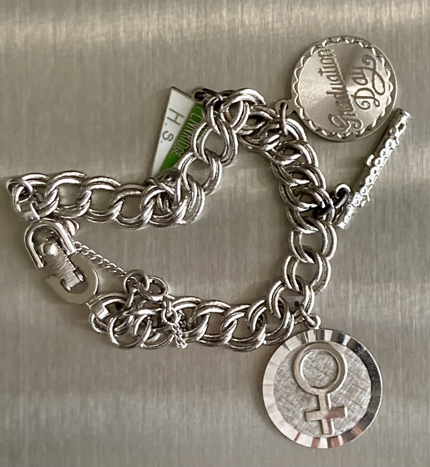 Vintage MONET Silver Tone Charm Bracelet With Charms 7” Safety Chain 8mm 20.73g