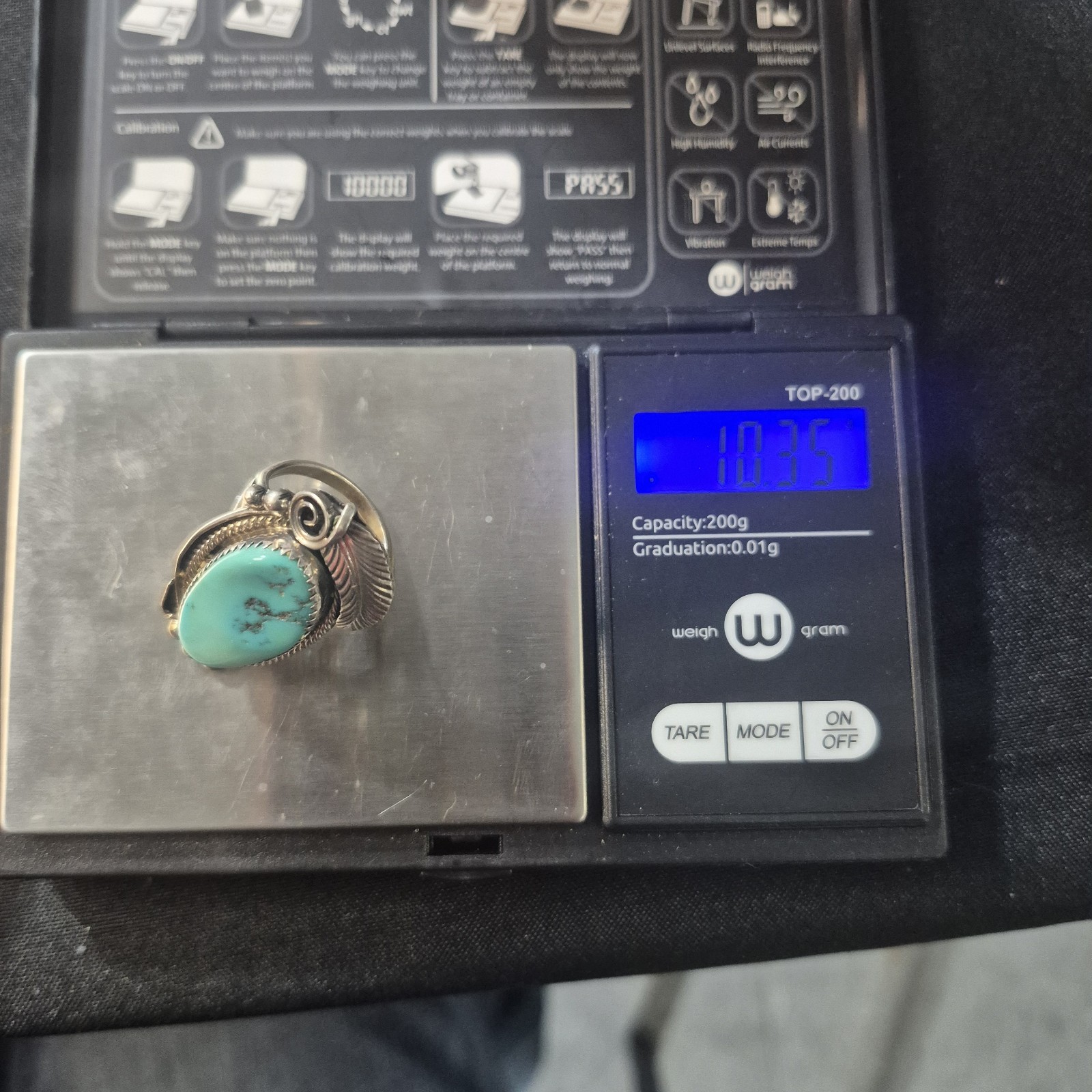 Turquiose And Sterling Native American Ring Signed Justin Morris Size8 10.35 G