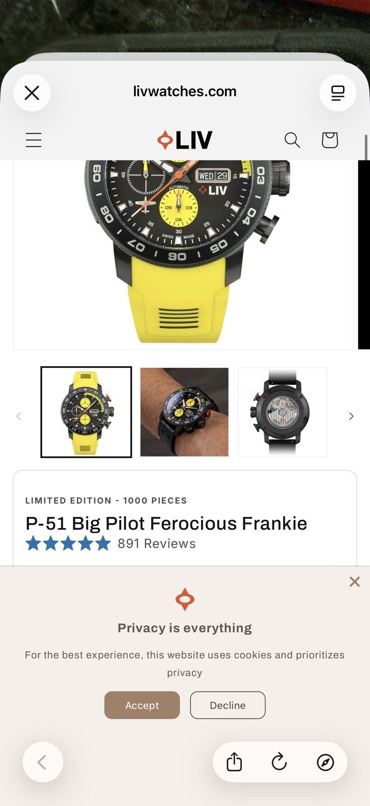 P-51 Big Pilot Ferocious Franki Yellow Watch No Box