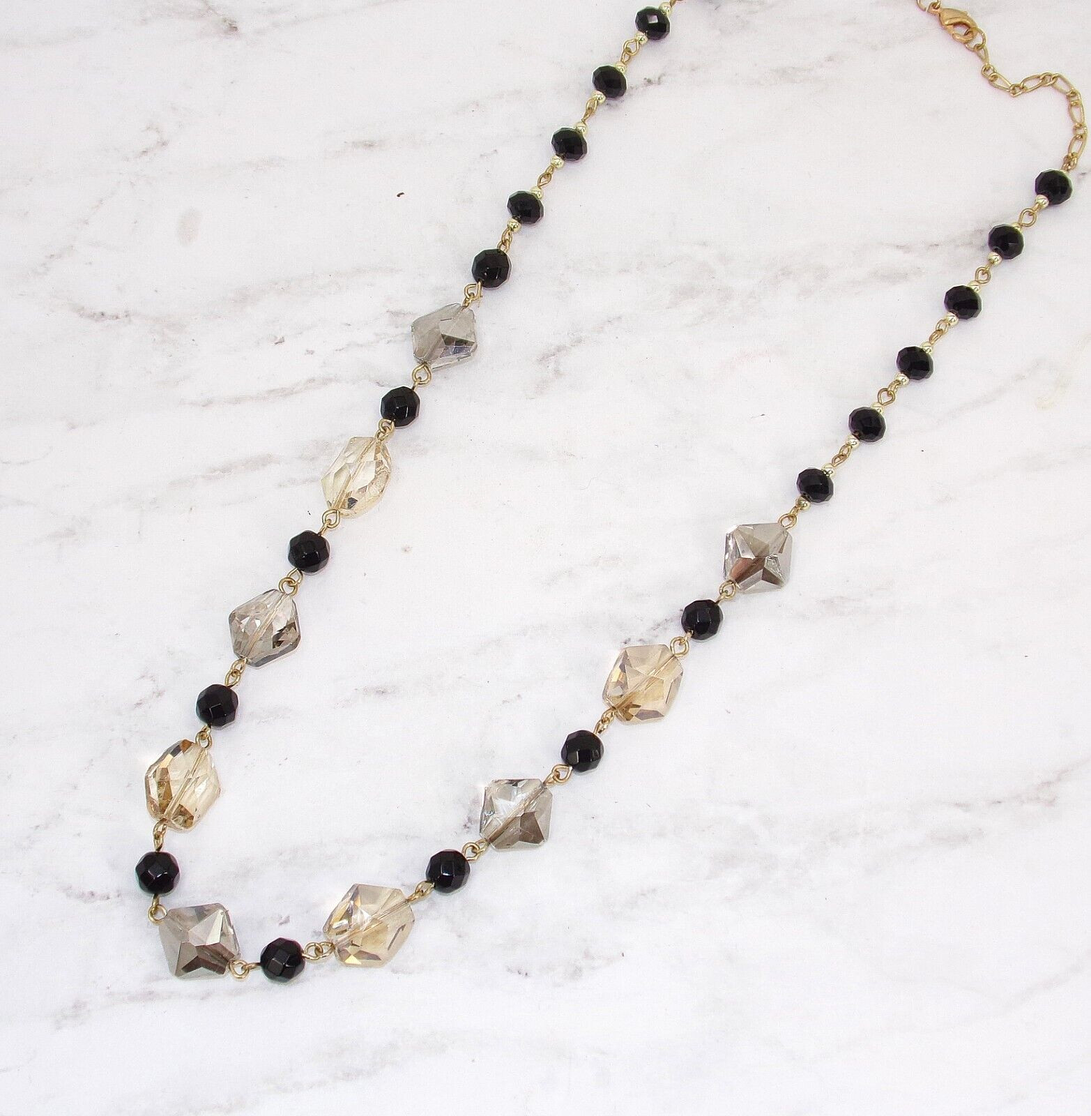 Multi color glass bead link necklace in beige, gray and black glass colors New