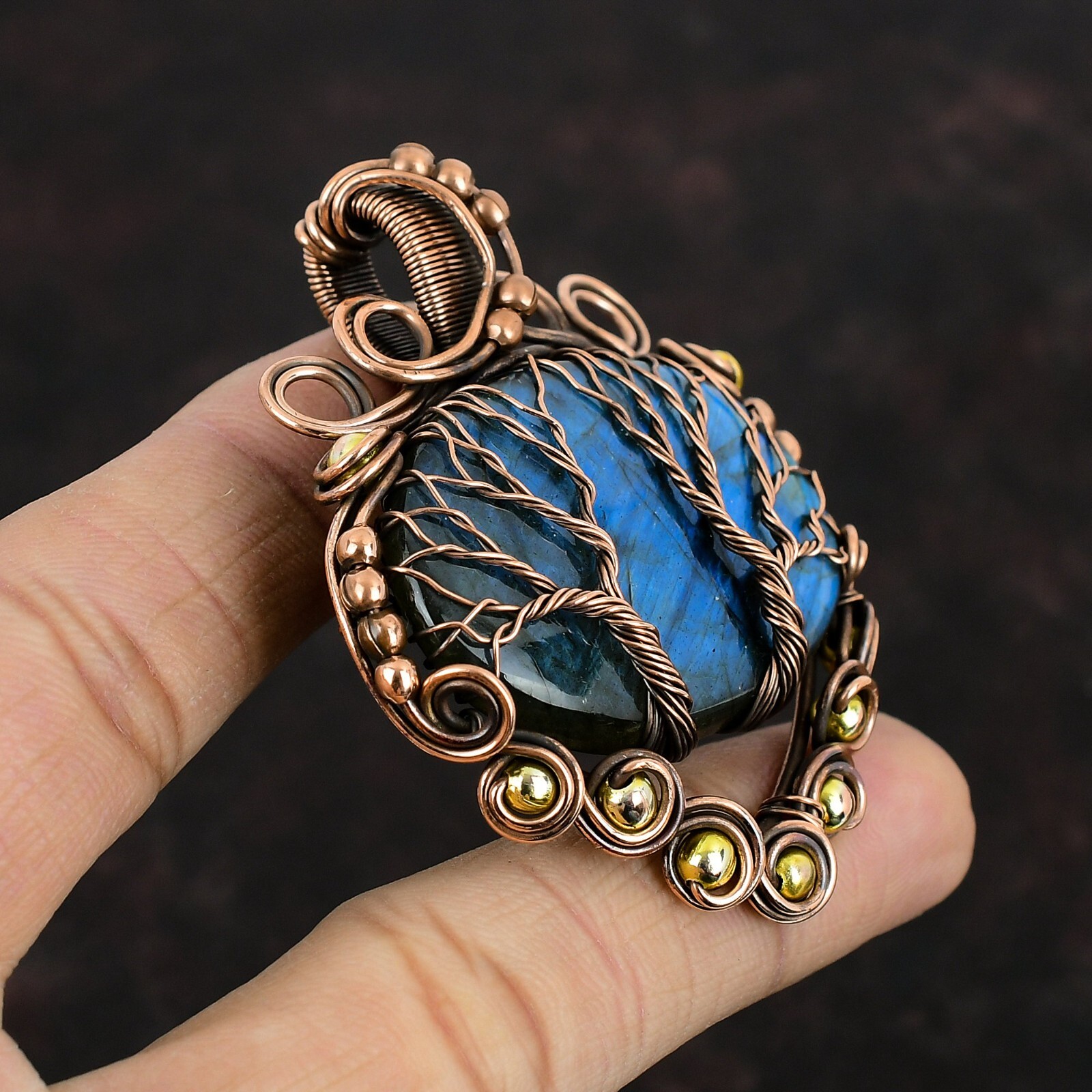 Tree Of Life Labradorite Pendant Gemstone Jewelry Copper Wire Wrapped Pendant