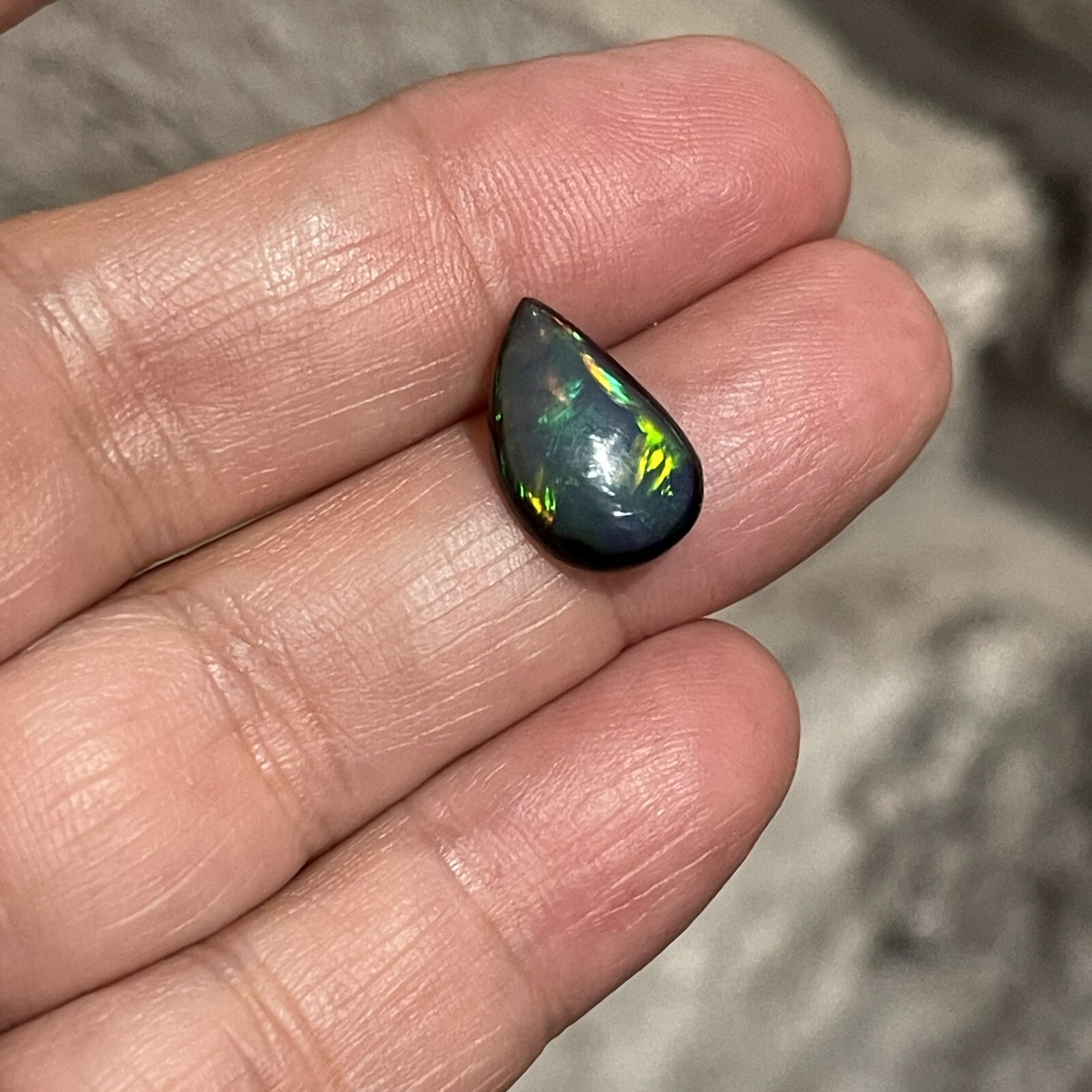 2.65ct 15x10x3.8mm Evil Eye Smoked Ethiopian Welo Opal Teardrop Cabochon Gem