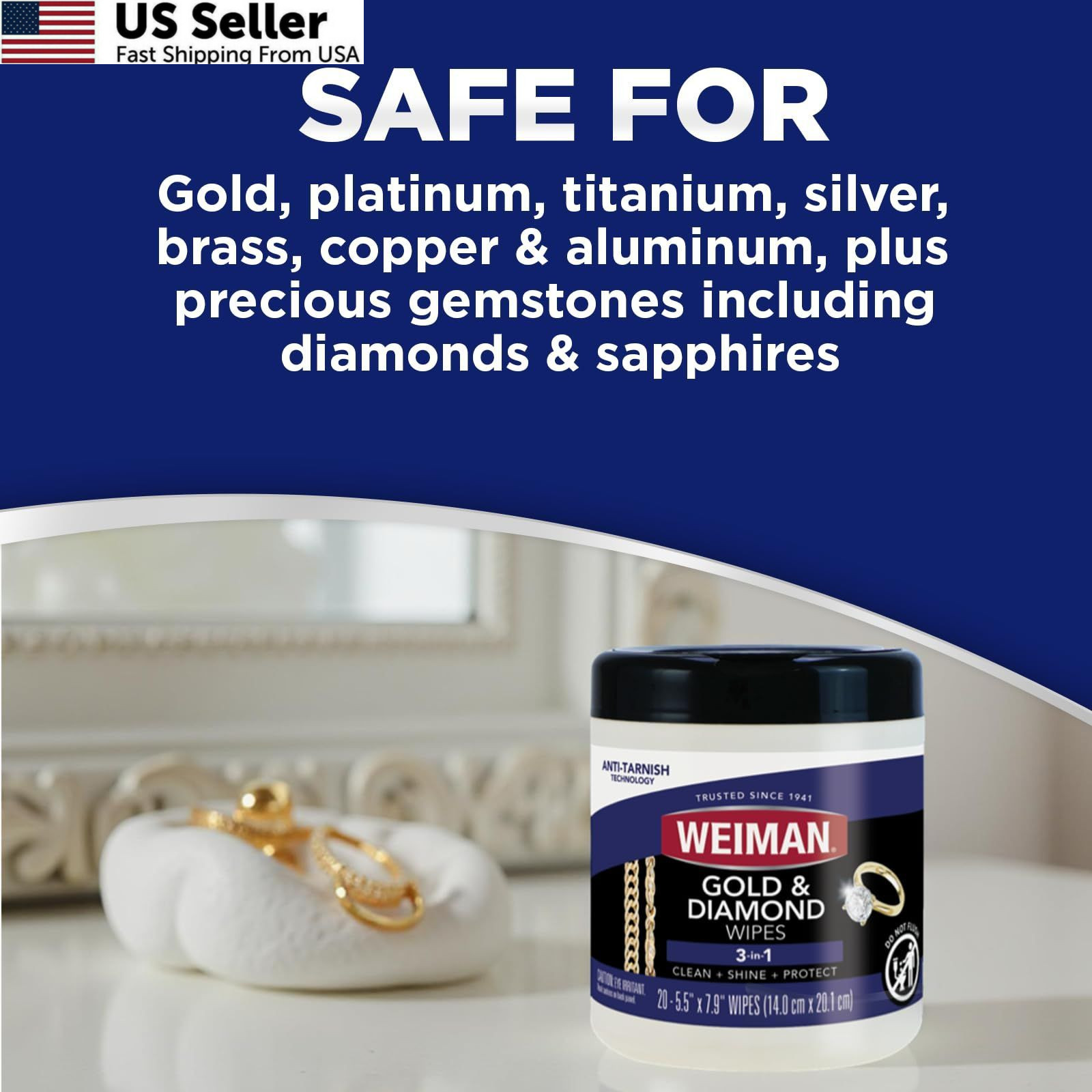 Weiman Gold & Diamond 3-in-1 Wipes – The Premium Jewelry Small, White